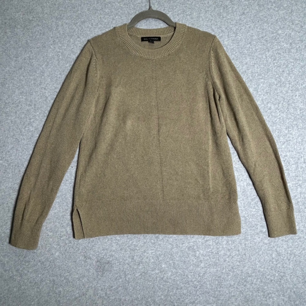 Banana Republic Sweater Womens M Tan Cotton Hemp Knit Quiet Luxury Sustainable